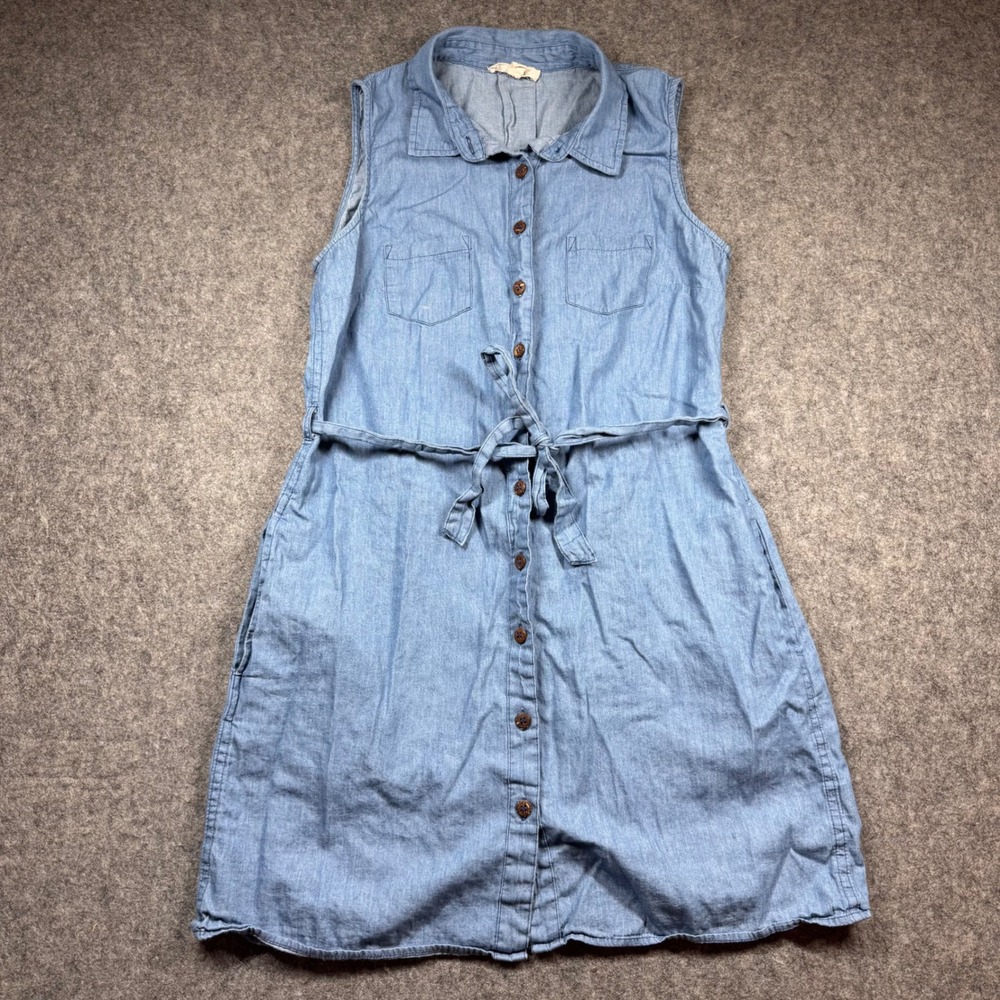 Rebellion Again Womens Blue Chambray Sleeveless Button‎ Front Shirt Dress Size M